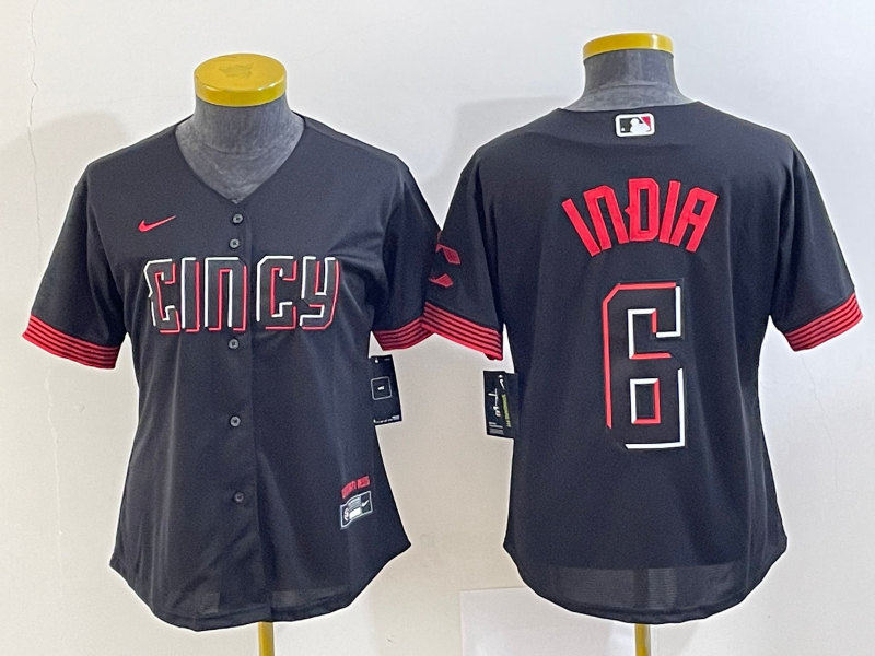 Women's Cincinnati Reds #6 Jonathan India Black 2023 City Connect Stitched Baseball Jersey(Run Small)